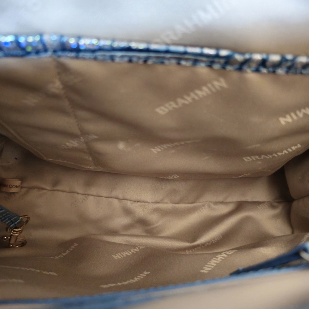 Iridescent Blue Crocodile-Embossed Backpack - Picture 9 of 11
